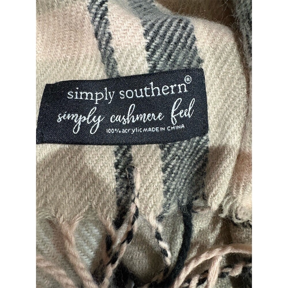 Simply Southern Shawl Wrap Womens Pink Cream Black Plaid Fringe Soft - Picture 4 of 6